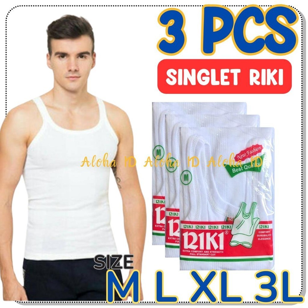 3 pcs kaos dalam / singlet pria / laki-laki / cowok RIKI PUTIH Size M, L, XL, XXL Kaos Dalam Remaja 