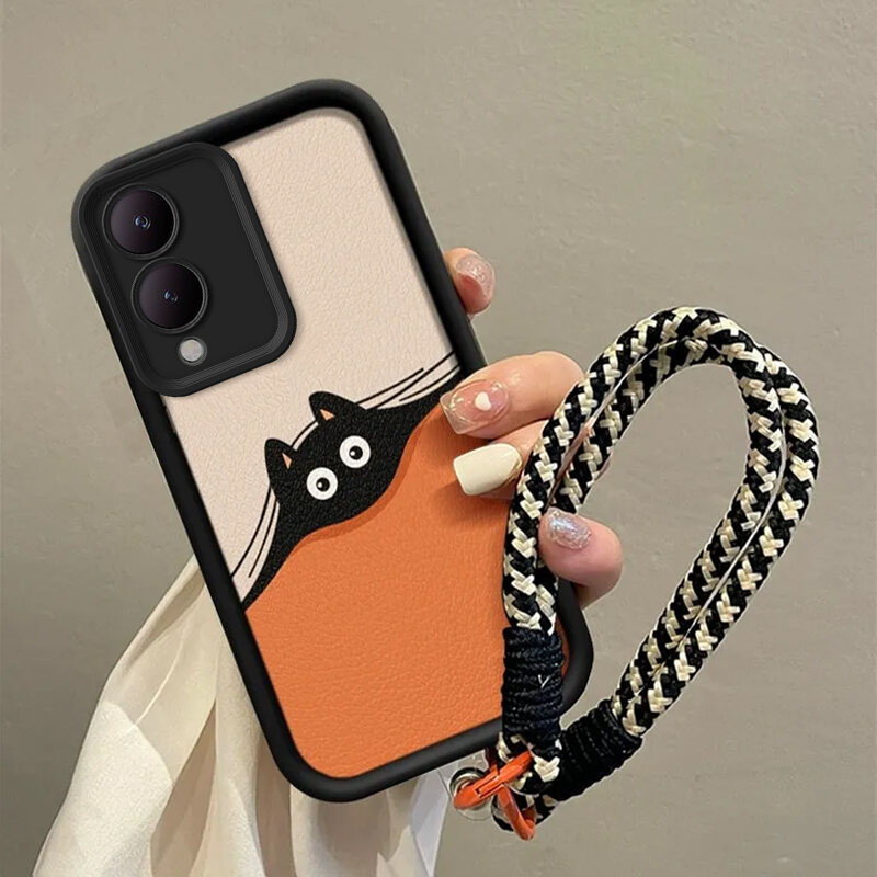 Case Vivo Y17s Y17 Bola batubara hitam Anti -fall Model wanita kartun (Without Lanyard)