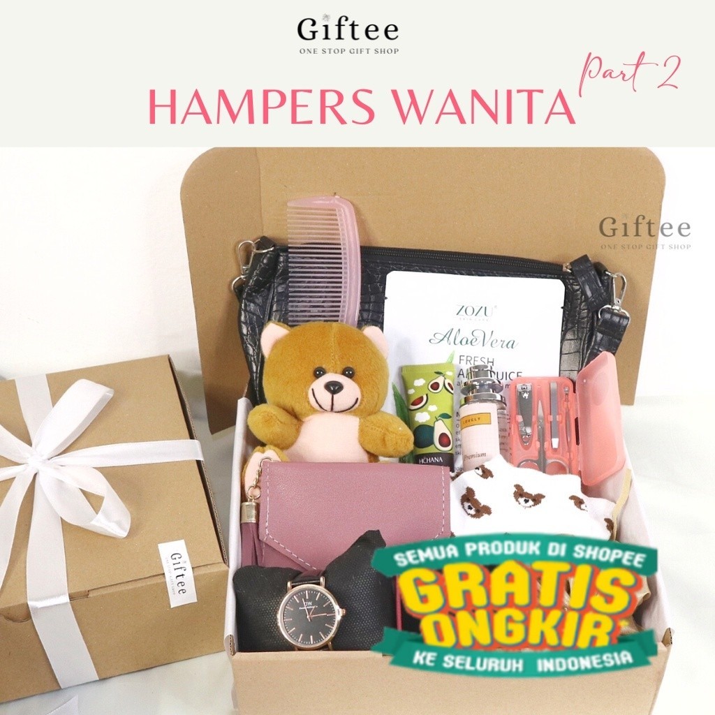 HAMPERS CEWEK WANITA TAS SLING BAG JAM KALUNG DOMPET BONEKA PARFUM PREMIUM KADO ULTAH ULANG TAHUN BI