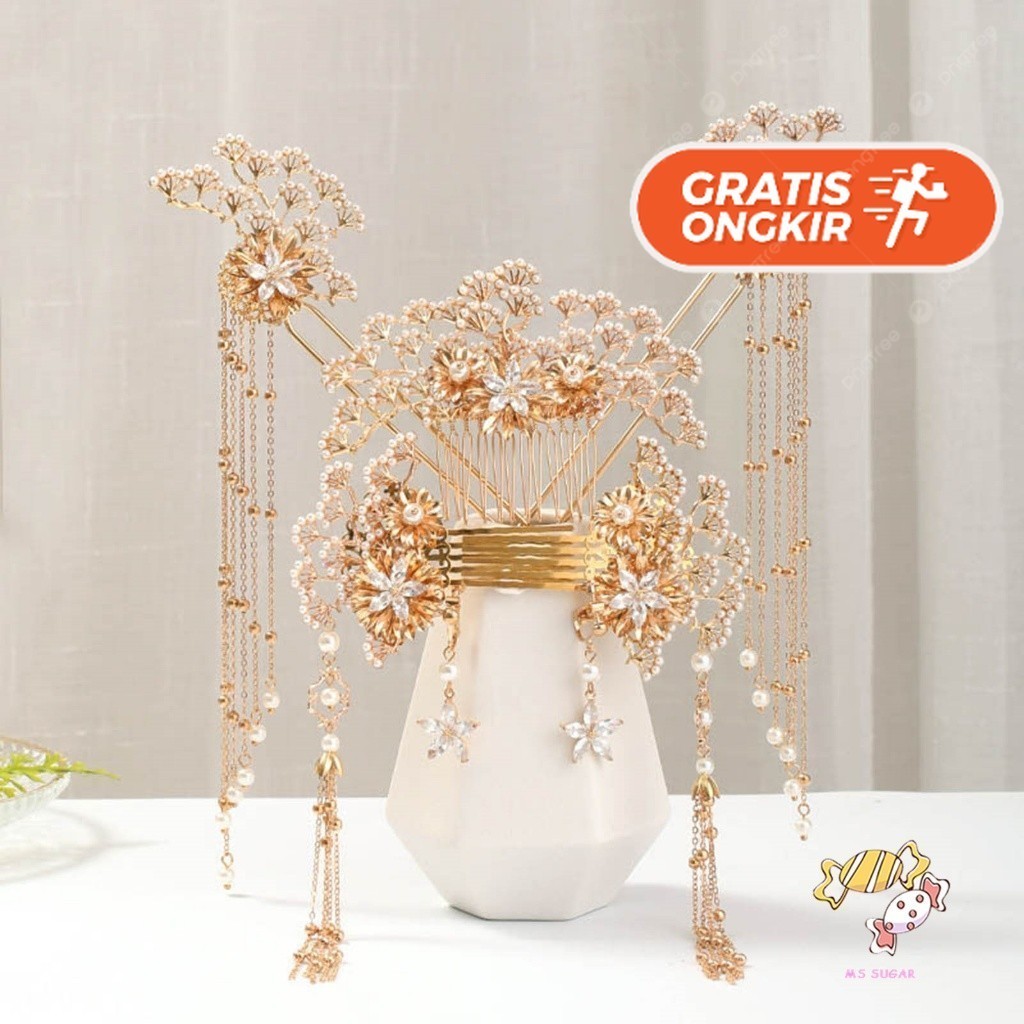 Terlaris ~YADORNOS Hiasan Kepala Pengantin Gaya Tradisional Cina Antik Mutiara Jepit Rambut haircomb