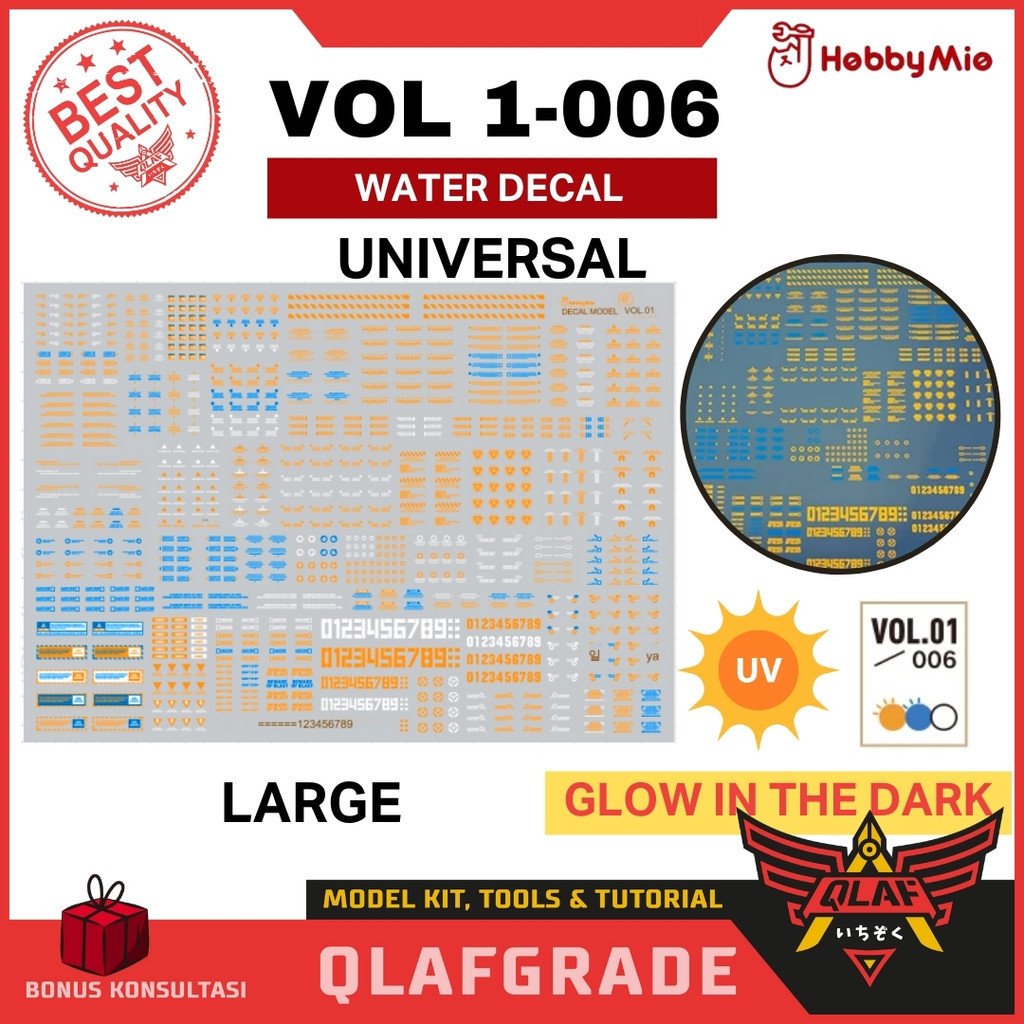 Water Decal Large VOL 1- 006 GLOW IN THE DARK UV MG HG RG PG - High Res. Water Slide DecalHobby mio