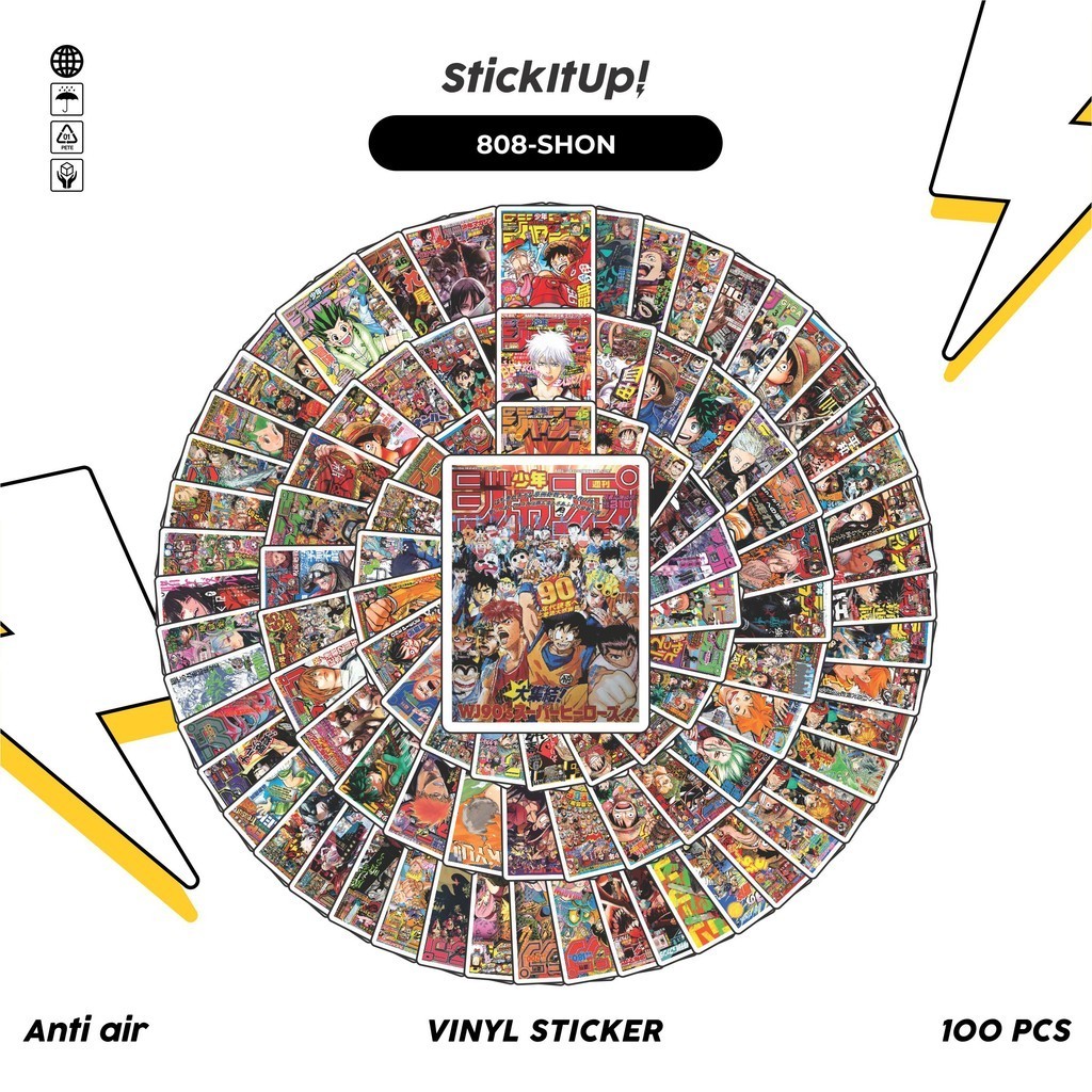 

COD✨ 100 Pcs Stiker Pack Shonen Manga Lucu Aesthetic Vynil Waterproof untuk Freebies Sticker Buku Journal Casing HP Laptop