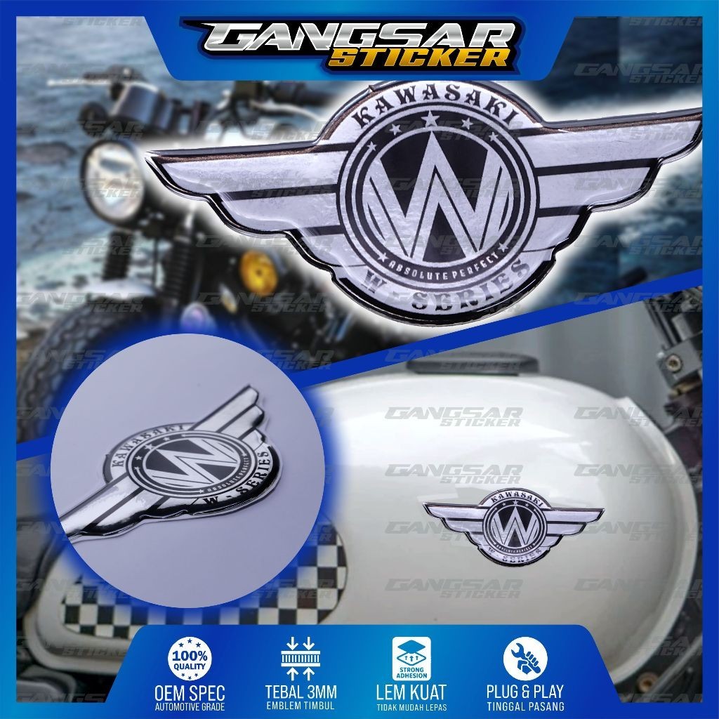 Emblem logo kawasaki w series / emblem timbul kawasaki w175 / sticker w175 / stiker logo w series ka