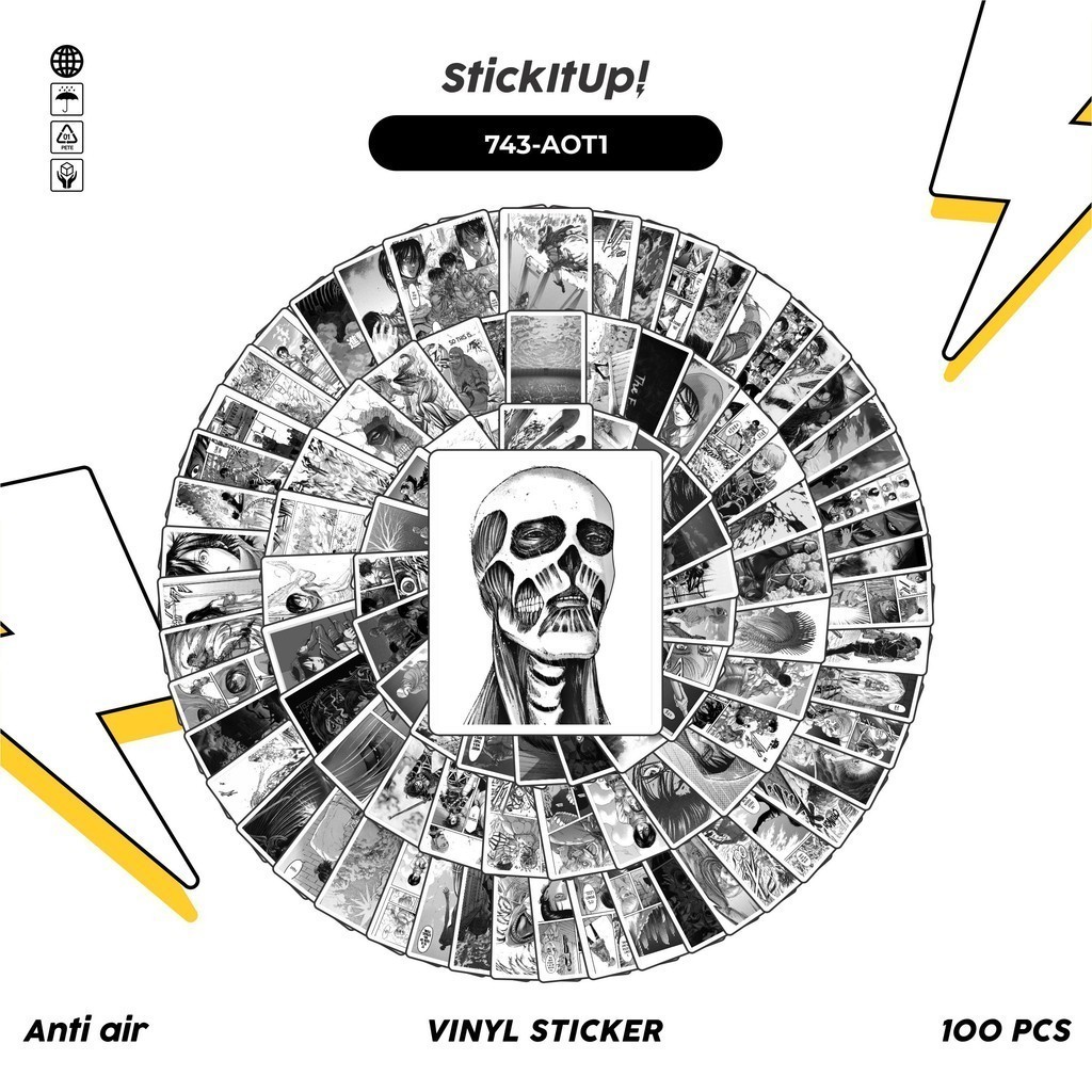 

COD✨ 100 Pcs Stiker Mini Poster Black And White Attack on Titan V1 Lucu Anti Air Untuk Dekorasi Notebook Sepeda Skateboard Handphone DIY
