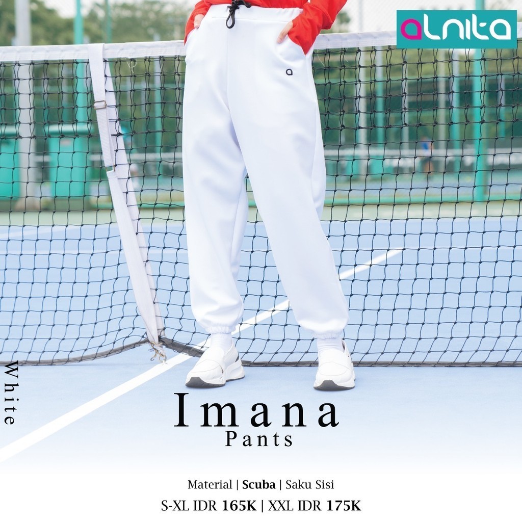 NIBRAS - Imana Pants Alnita by Nibras/ Celana Panjang Wanita/ Celana Scuba Putih Biru Hitam