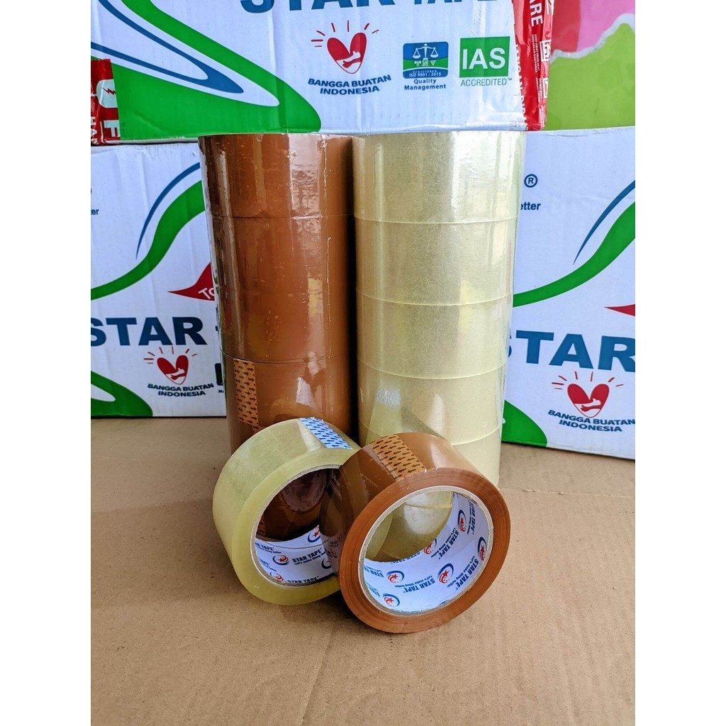 

Lakban Bening Coklat 45mm x 90 Yard 1Karton 72Pcs, Lakban Solatip Packing Super Lengket Ekonomis
