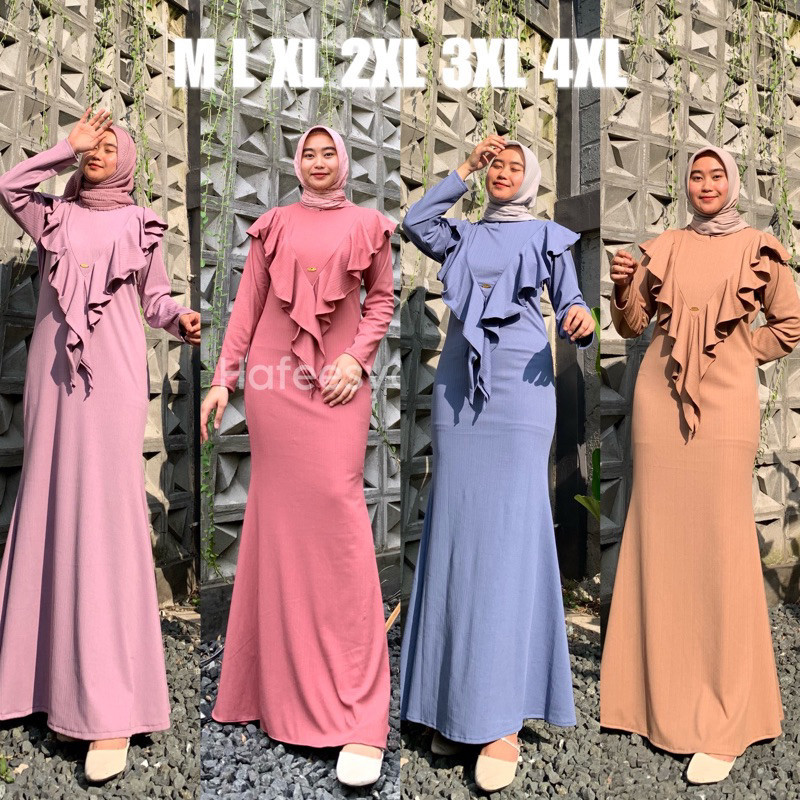 Amira Gamis Mermaid Jumbo Waffle Salur Premium - Dress Slymfit Press Body Model Duyung - Dress Konda