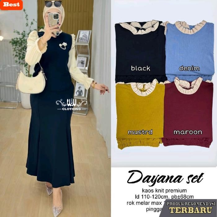 rok wanita kekinian Dayana Set W&W Clothing Setelan Rok Atsan Wanita Bahan Kaos Knit Premium Ld 110-