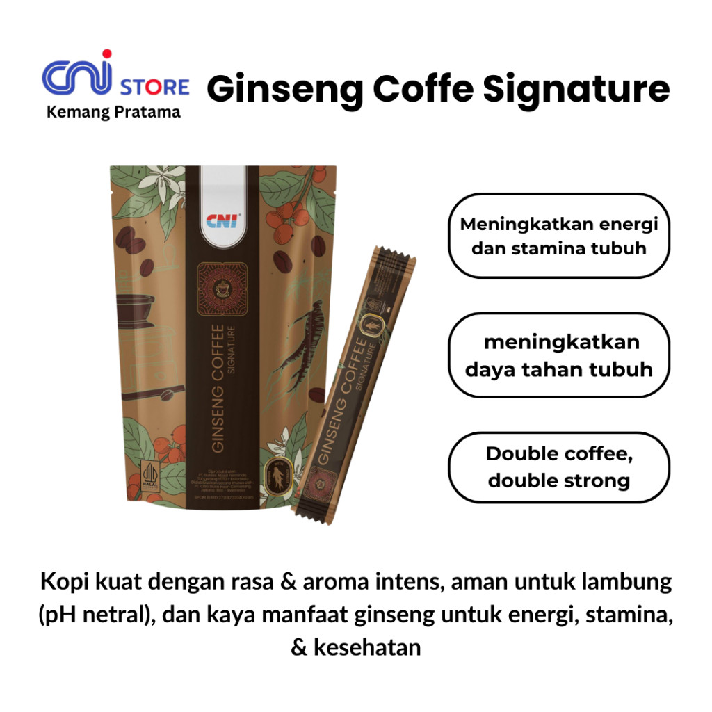 

Ginseng Coffee Signature by CNI | Kopi Perpaduan Arabika, Robusta dan Gingseng isi 10 Sachet | Meningkatkan Energi dan Stamina Tubuh