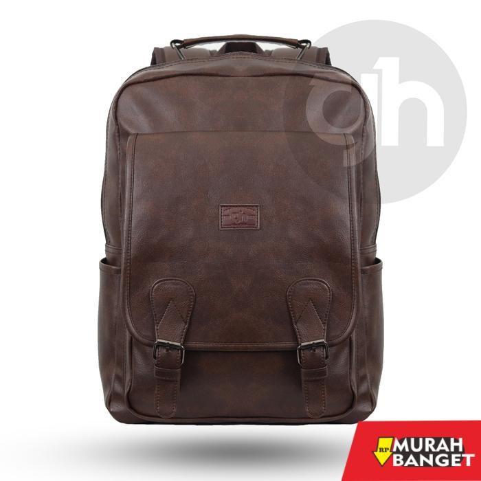 tas ransel wanita import GH-Bag Tas Ransel Pria Wanita Kulit PU LISBON Backpack PU Leather - Hitam