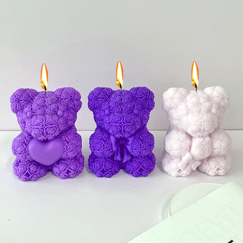 

3D Rose Love Bear Silicone Candle Molds Handmade Cute Animal Soap Plaster Resin Crafts Mold DIY Chocolate Ice Cake Baking Tools