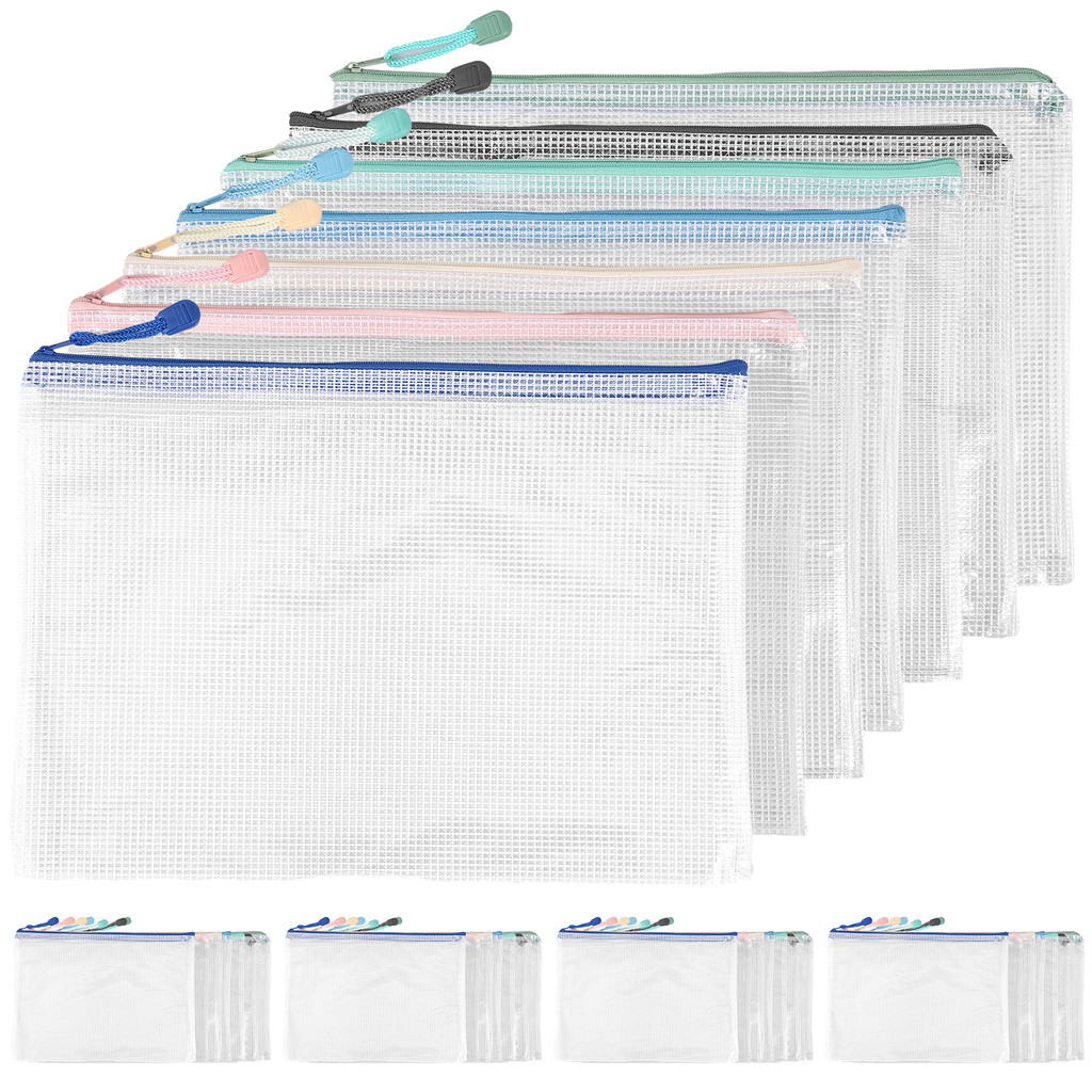 

28Pcs Zipper File Bags A4 Mesh Zipper Pouch Waterproof Document Bag Portable Foldable Plastic Zip Folder Translucent Document