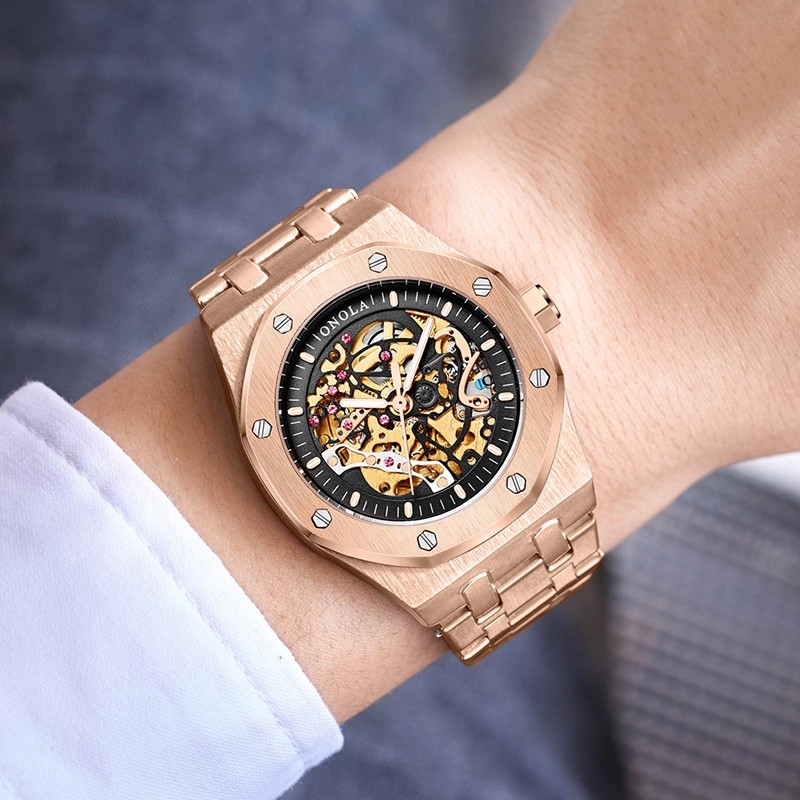 Onola Hollow Otomatis Mekanik Jam Tangan Pria Tahan Air Klasik Jam Tangan Bisnis Pria Jam Tangan Mek