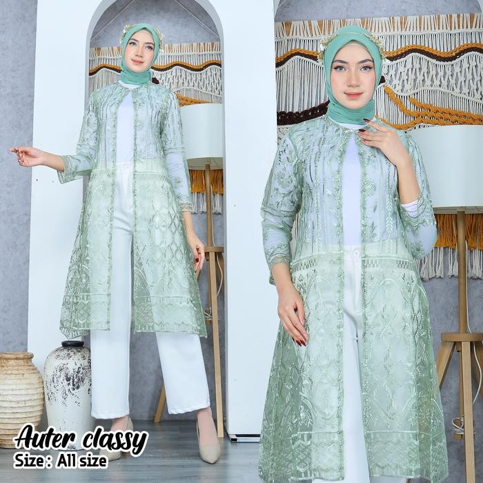 Civika Long Outer Brukat Tile motif Etnik Cardigan wanita Baju Muslim Panjang Kebaya Remaja - Rose G