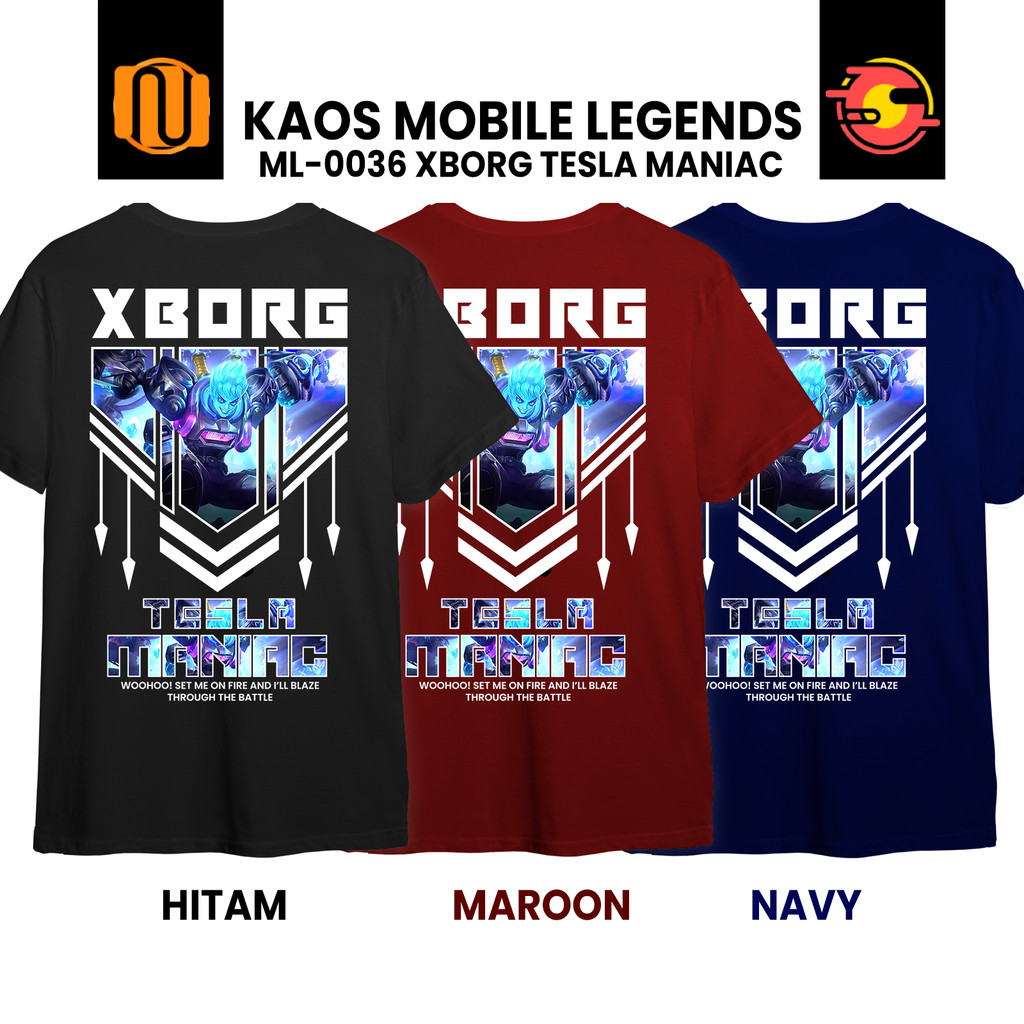 Nuhifa Store Kaos XBORG SKIN EPIC TESLA MANIAC Mobile Legeds ML MLBB Lengan Pendek Hitam  Pria Wanit