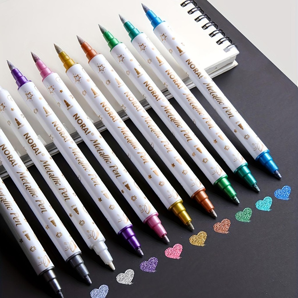 

10Pcs Metallic Glitter Marker Pens Dual Tip Brush And Fine Point For DIY Album Black Cards Scrapbooking Craft Supplies