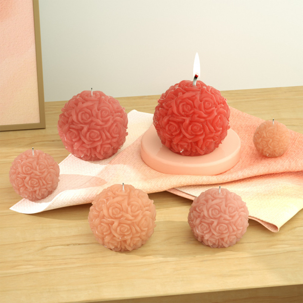 

3D Rose Flowers Ball Candle Mold Handmade Resin Casting Candle Mold Gift for Thanksgiving Christmas Mother's Day wzpi