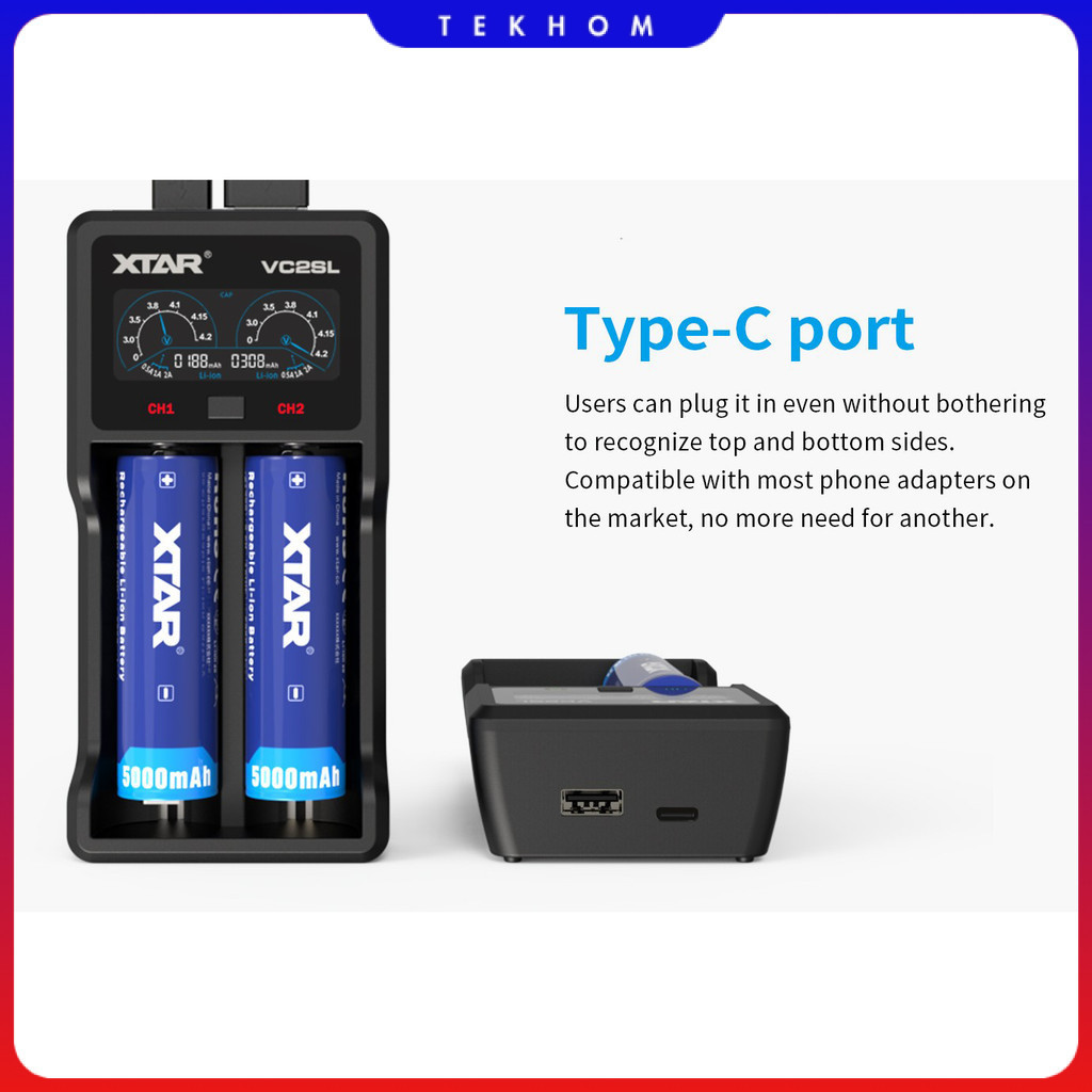 Charger Baterai 2 Slot AA AAA 18650 Li-Ion Ni-MH LCD Power Bank - XTAR VC2SL