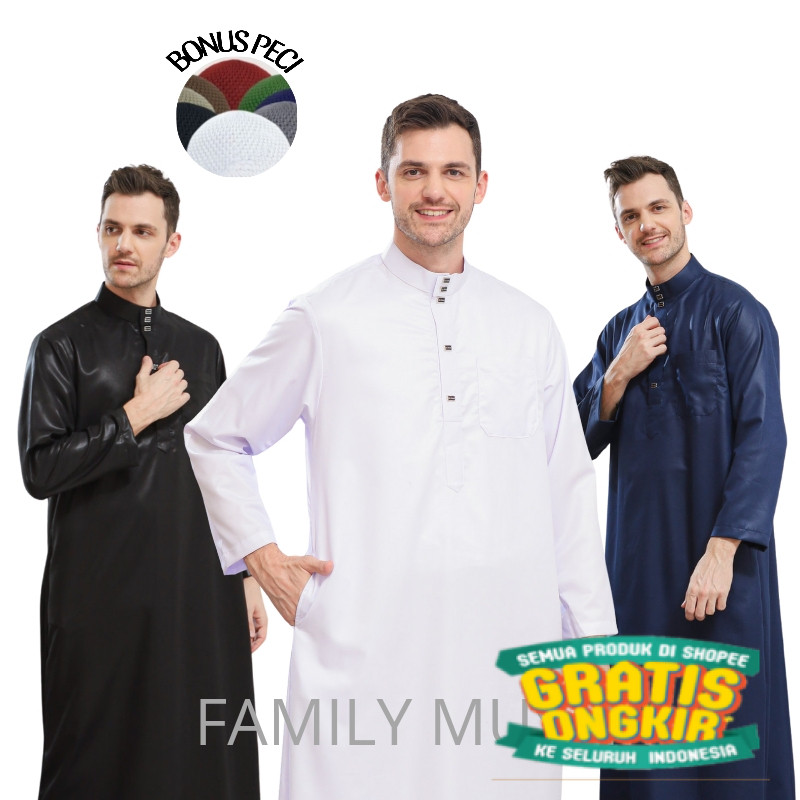 Gamis dubai pria lengan panjang polos jubah basic pria premium j mewah elegant fashion muslim/ kelua