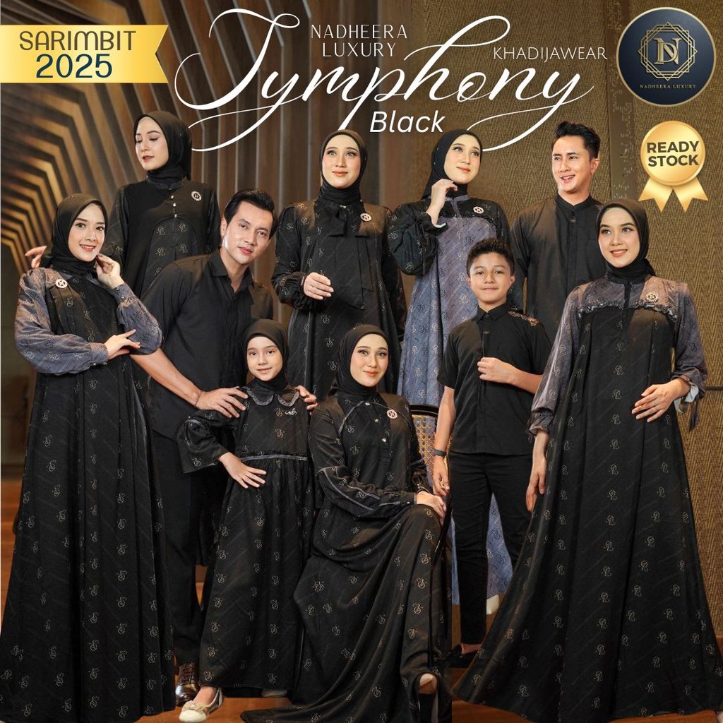 [READY] SYMPHONY FAMSET BLACK STONE Sarimbit 2025 Nadheera Luxury hitam lebaran couple silk koko