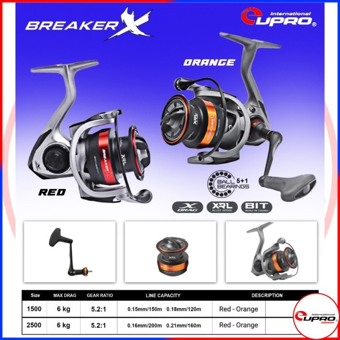 REEL SPINNING EUPRO BREAKERS X BRX1500 - BRX2500 RED/ORANGE Reel Pancing Power Handle
