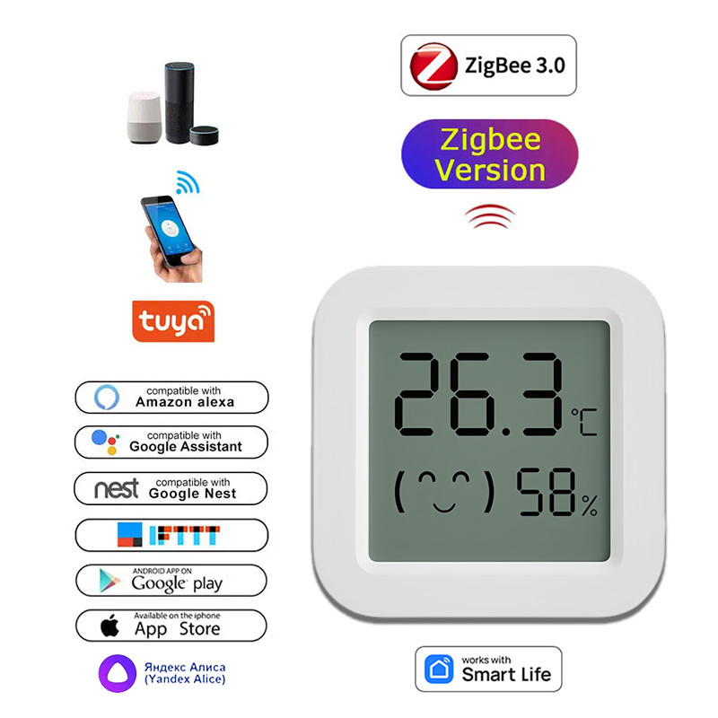 Tuya Zigbee Temperature Humidity Sensor For Smart Home LCD Screen Works With Alexa Google Home APP S