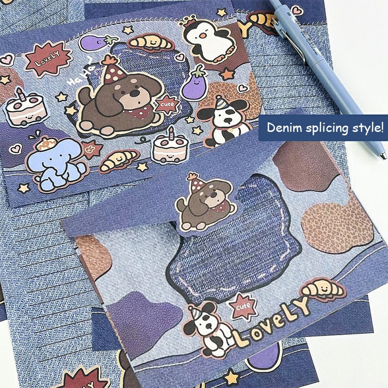 

【COD❤️】Set Surat Amplop Boneka Denim Kartun Set Surat Hadiah Berkah Kreatif Kertas Surat Pesan Tulisan Tangan -VDY