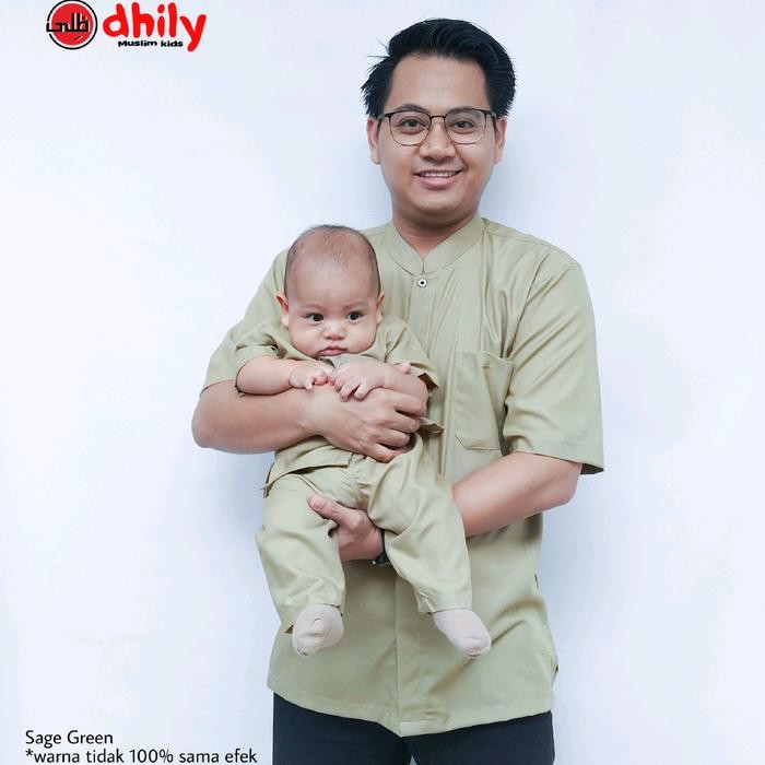 Kemeja koko couple ayah anak SAGE GREEN, baju koko anak - SAGE GREEN, anak XXS