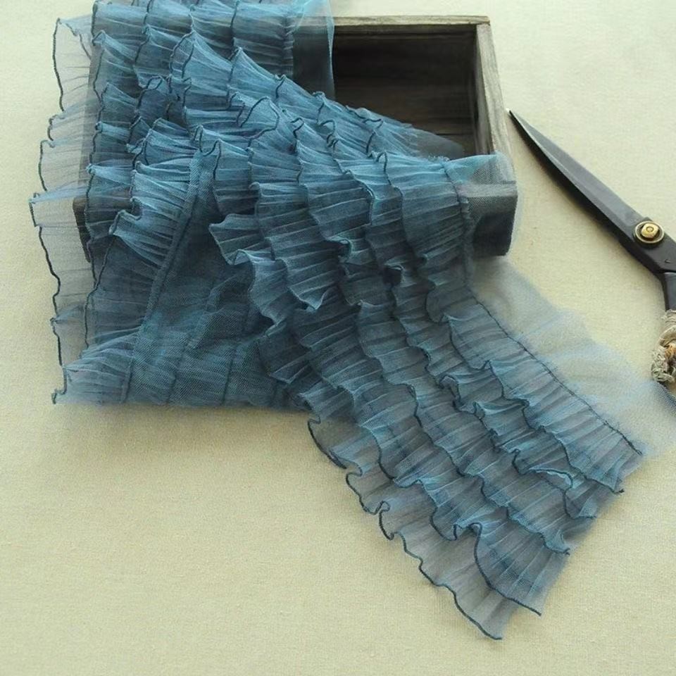 

15CM Wide Tulle Five Layesr Pleated Mesh Fabric Embroidery Fringe Ribbon Lace Collar Edge Ruffle Trim Dress Guipure Sewing Decor