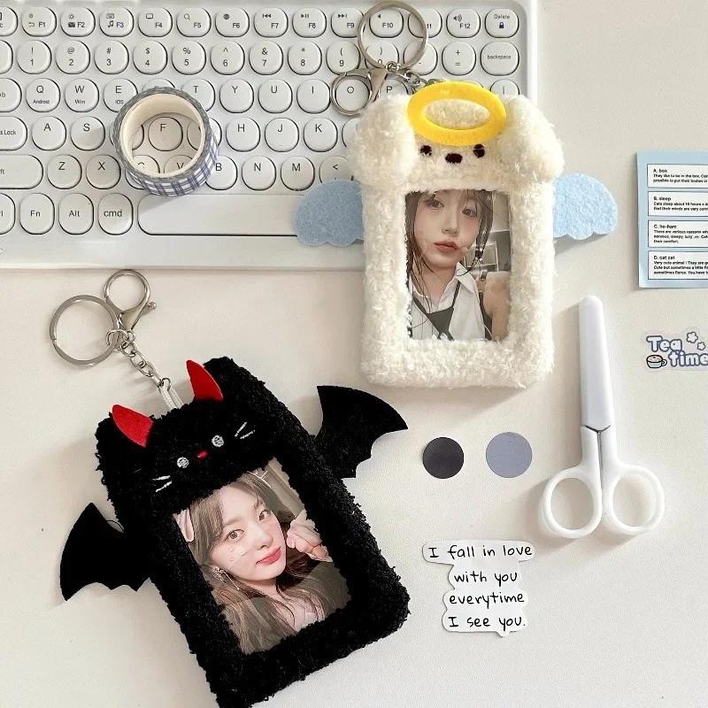 

Soft Plush Cartoon Photocard Holder Animal Series 3 Inch Kpop Photo Card Holder Angels and Demons Bag Pendant School Stationery