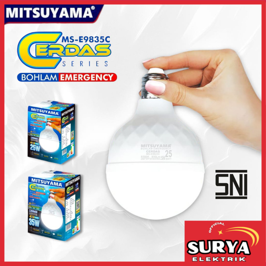 Bohlam Lampu Emergency MITSUYAMA CERDAS Series AC DC 25W 35W Magic Genius Lamp E27 SNI