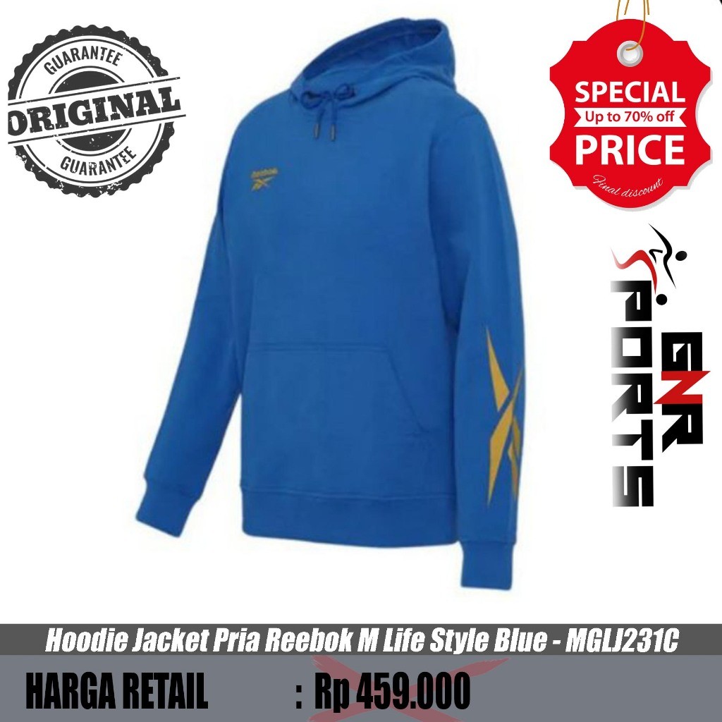 Hoodie Jacket Pria Reebok M Life Style Blue - MGLJ231C Original 100%