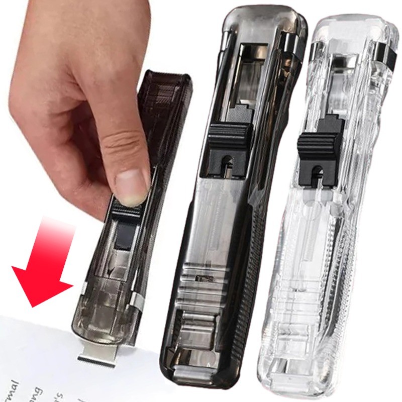 

Metal Clip Push Staple Hand Paper Clipper with Refill Fixing Organizing Stapler Reusable Push Clamp for Document File Stationery