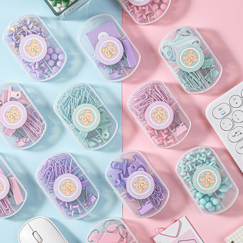 

1pc Colored Paper Clip Ticket Holder Stapler Student Stationery Set Creative Push Pin Binding Combination