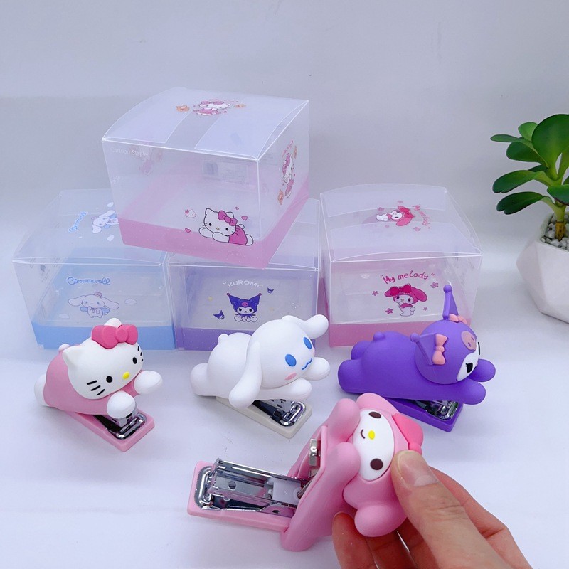 

4pcs Sanrio Hellokitty Cute Creative Cartoon Silicone Stapler Student Office Portable Binding Machine Small Stapler For Children