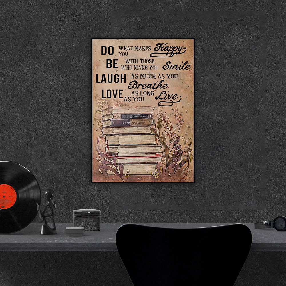 

Do What Makes You Happy Poster, Motivation Poster, Reading Book Vintage Poster, Library Decor, Book Lover Gift