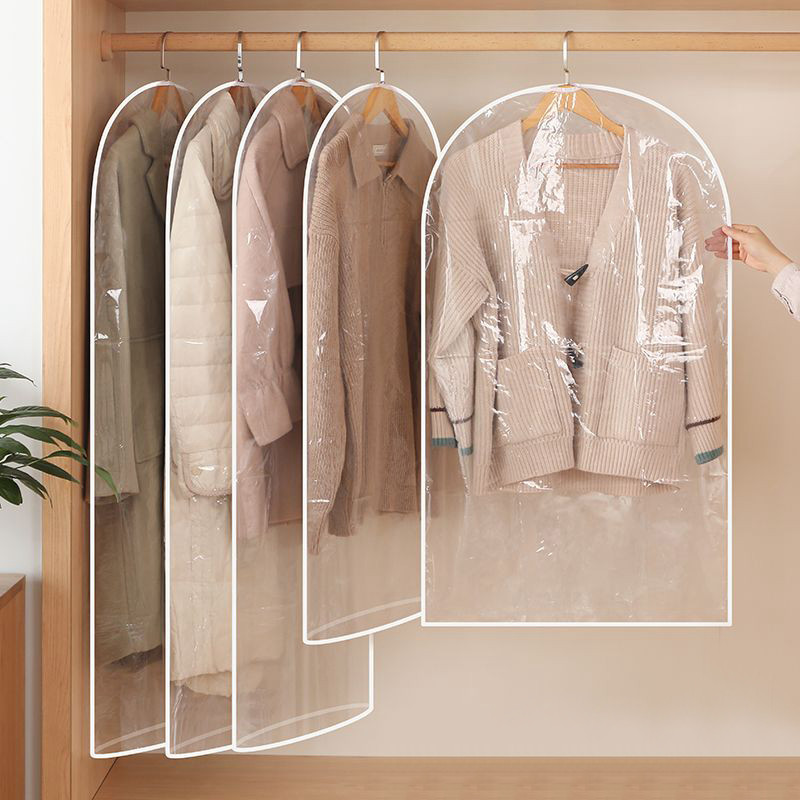 

1PC Clothes Dust Bag Hanging Waterproof Dust Cover Wardrobe Clothing Organizer Transparent Dust Cover Living Room Garment Bags