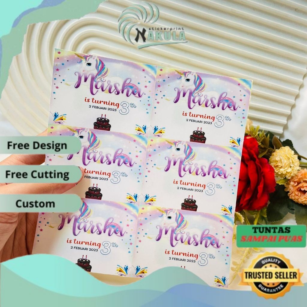 

NKL Print Sticker Ulang Tahun Anak Stiker Label Ultah Ulang Taun Bentuk Persegi Free Desain