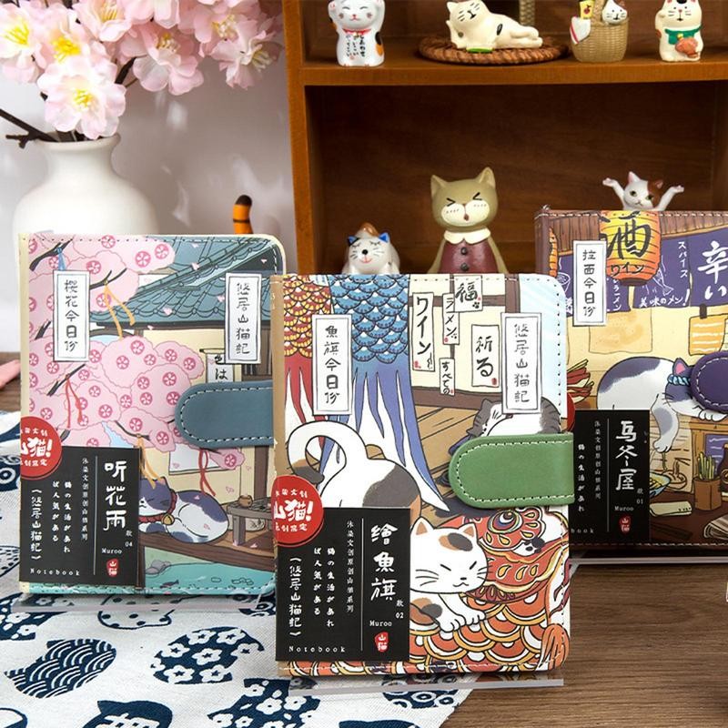 

Cute Cartoon Cat Notebook with Magnetic Snap Japanese Sketchbook Travel Notebook Student Diary for Cat Lover