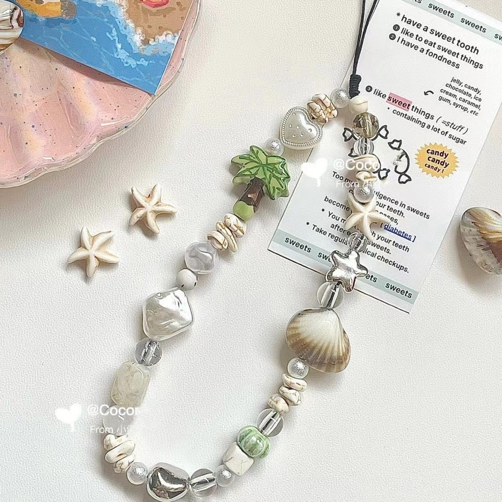

Summer Coconut Palm Shell Mobile Phone Ppendant Diy Beaded CCD Chain Pendant Camera Pendant