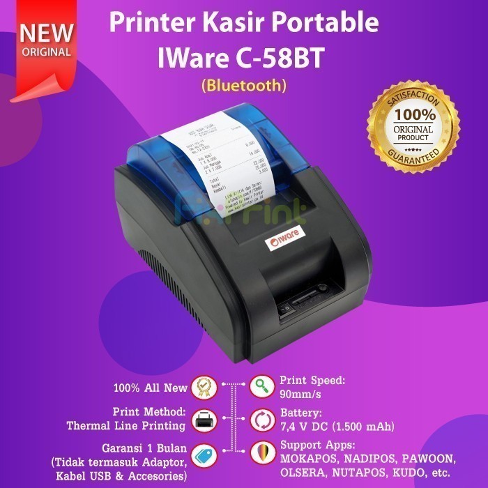 FixPrint Printer Kasir Iware THermal Xantri BT-58D Black / White USB Bluetooth 58mm - C58BT XP58IIZ 