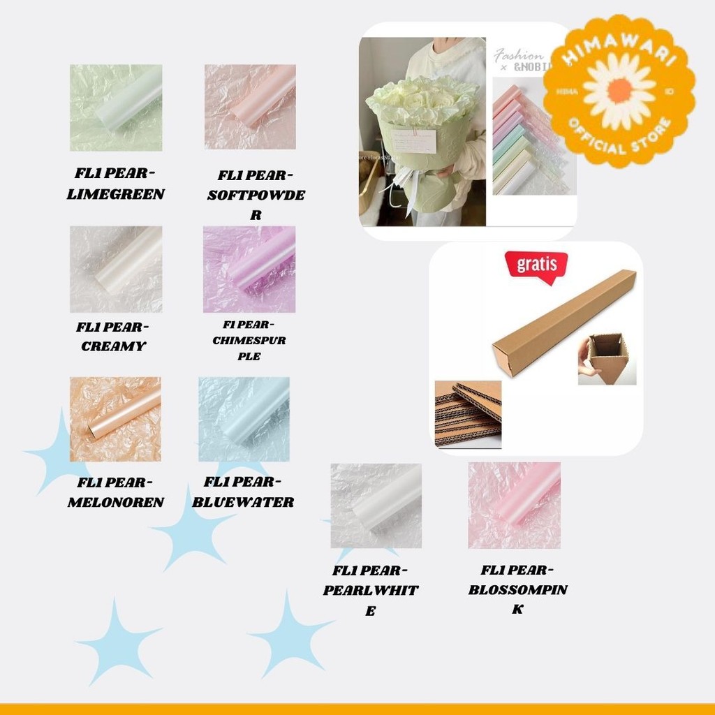 

HIMA - (5 LEMBAR) - FL1 PEARLESCENT Kertas Bunga Buket Waterproof Color / Kertas Buket Bunga Florist Cellophane - GROSIR