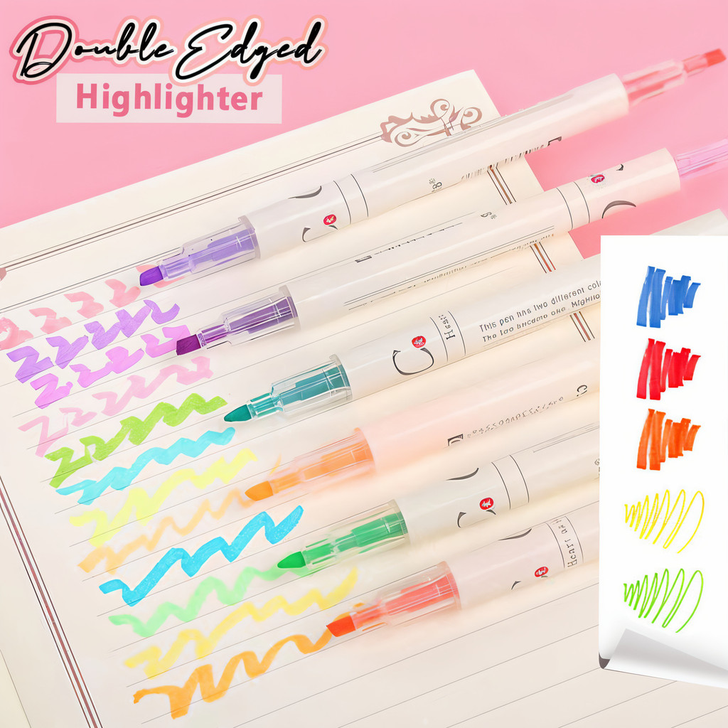 

6 Pcs 6 Warna Set Stabilo Makers Point Double Sisi & Warna / Set Spidol Warna Ujung Ganda Gambar