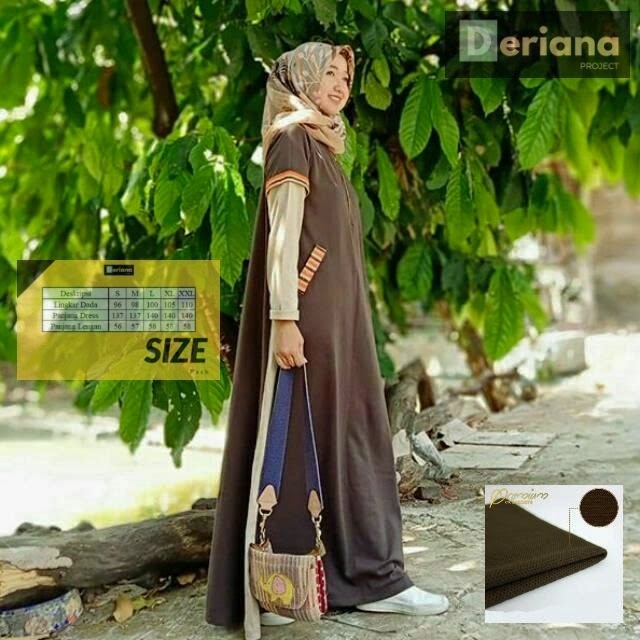 Deriana Project MELCIA DRESS Gamis Wanita Kekinian Polos Coklat Pesta Lebaran Terbaru MURAH