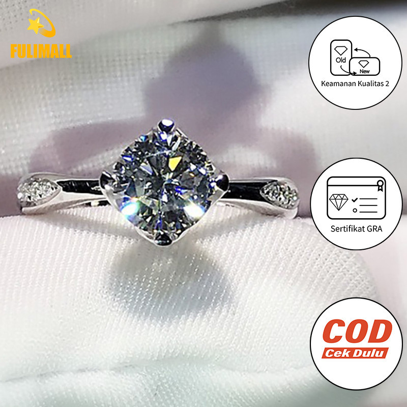 FULIMALL Cincin Pertunangan Perempuan Moissanite Platinum Pt950 Sertifikat GRA