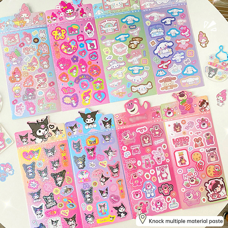 

COD ❤️ Stiker Sanrio Gaya Ins Stiker Buku Besar Tangan DIY Anak Stiker Laser Kartun-bellamy.idd