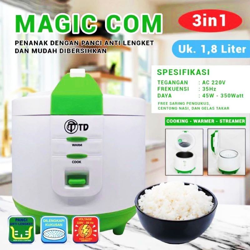 Magic com TD MC-108PL 1.8Liter  / MC-102PL 1.2 Liter TD(TWIN DOG) RICE COOKER PENANAK NASI ANTI LENG