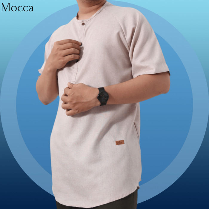 Koko MurMer_ Baju Muslim Kemeja Koko Pria Dewasa Lengan Pendek Cardinal Motif Polos - Mocca, M