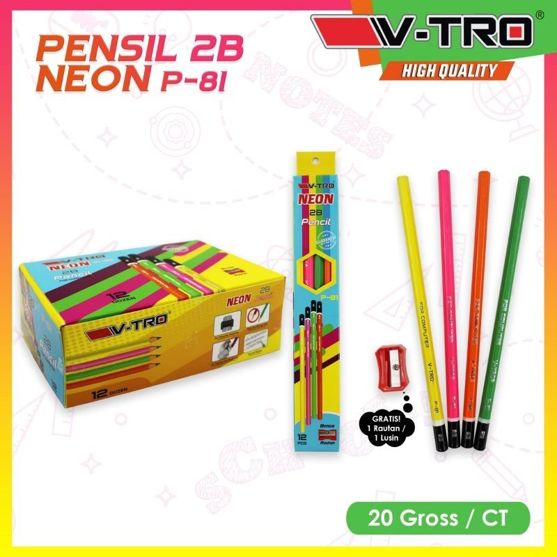 

(1 LUSIN) SERBA MURAH STAR || PENSIL 2B VTRO NEON P-81 FREE RAUTAN || PENCIL FOR COMPUTER