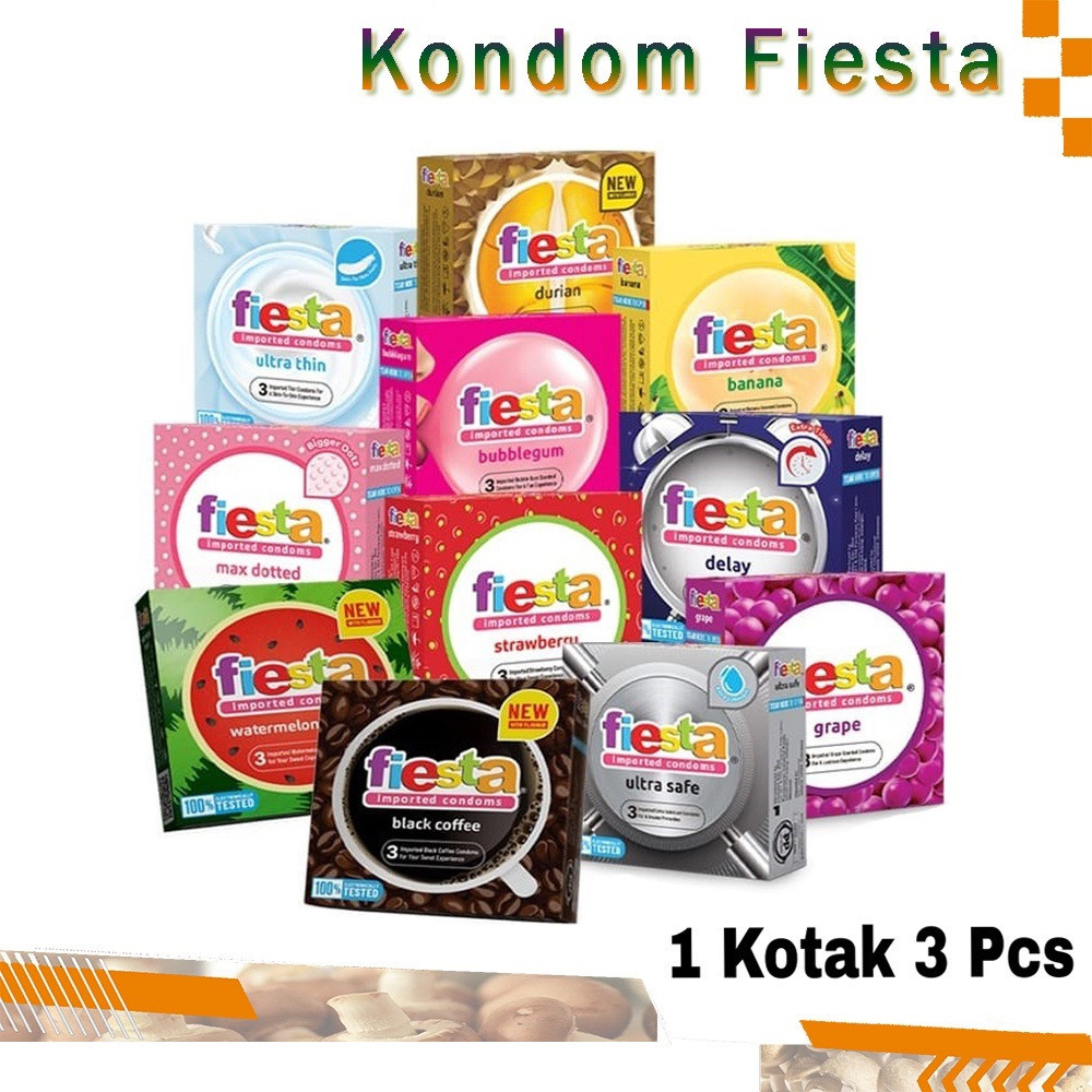 Kondom Fiesta ALL VARIAN RASA - Ultra Thin / Ultra Safe / Delay / Max Dotted / Bubble Gum / Banana /